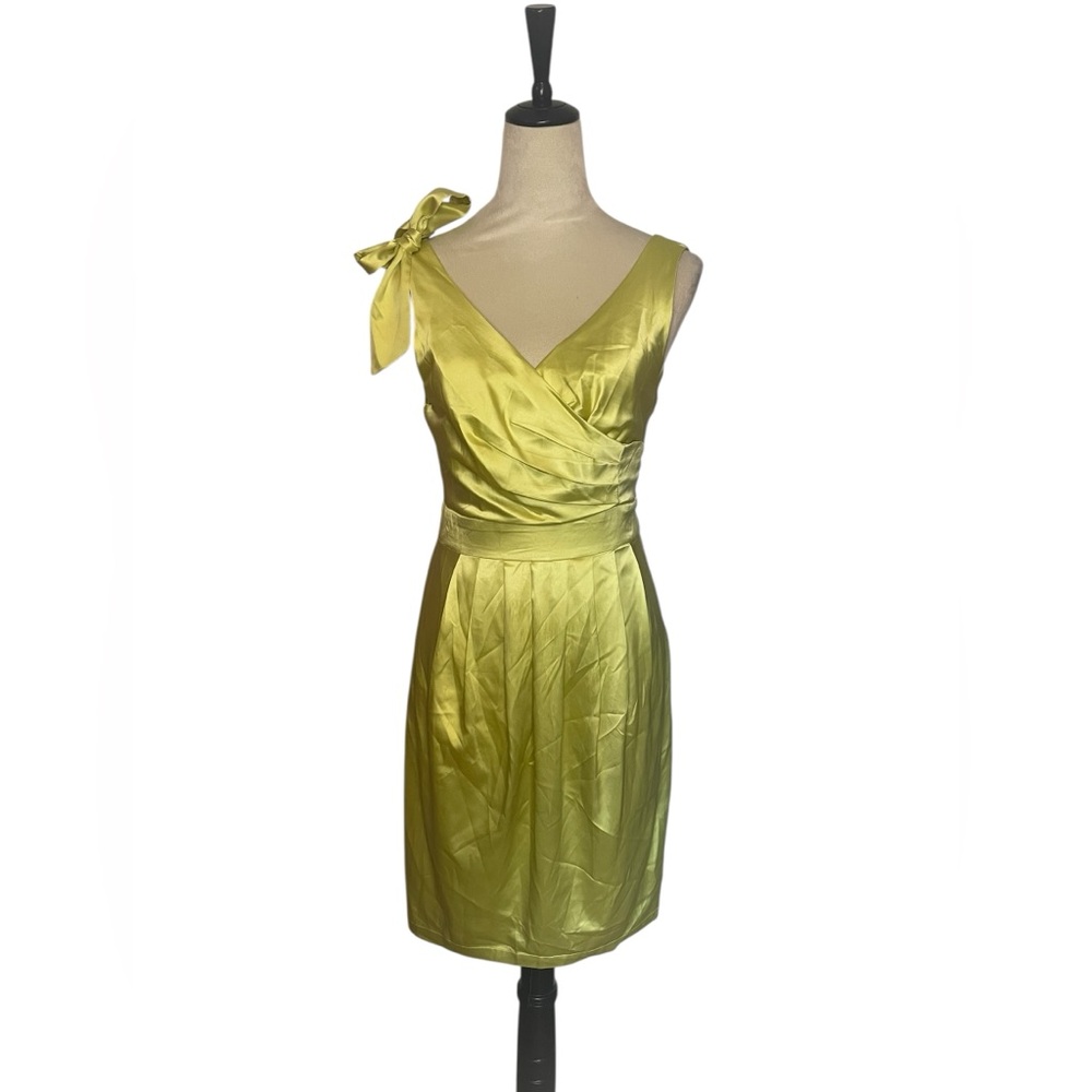 VILA One Shoulder Satin Dress in Chartreuse yellow green